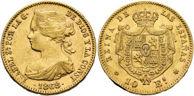 ISABEL II. 10 escudos. 1868*18-68. Madrid. AU 8,46 g. 28,25 mm. VI-668; AC-815. MBC+.