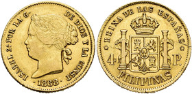 ISABEL II. 4 pesos. 1868. Manila. AU 6,73 g. 21,27 mm. VI-693; AC-865. Raya en rev. y pequeñas marcas. MBC.