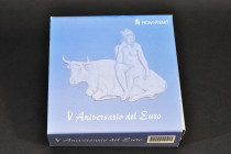 JUAN CARLOS I. 50 euros. Cincuentín conmemorativo de la FNMT. V Aniversario del euro. Rapto de Europa. 2007. AR 168,75 g. En su estuche original y con...