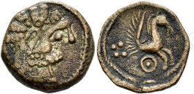 HISPANIA ANTIGUA. KUELIOKOS. Cuarto. A/ Cabeza barbada a der. R/ Medio Pegaso a der., detrás cuatro glóbulos, debajo Ku. AE 2,96 g. 16 mm. I-874; ACIP...
