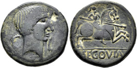 HISPANIA ANTIGUA. SEGOVIA. As. A/ Cabeza masculina (¿Augusto?) a der., en campo C-L. R/ Jinete lancero a der., en exergo SEGOVIA. AE 9,53 g. 24,2 mm. ...