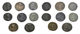 IMPERIO ROMANO. Lote de 8 ases: Agripa, Claudio I (2), Domiciano, Trajano (2), Faustina (2). BC+/MBC+.