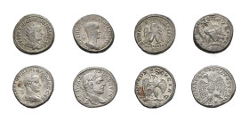 IMPERIO ROMANO. Lote de 4 tetradracmas de vellón: Filipo el Árabe, Trajano Decio, Caracalla y Treboniano Galo. MBC/MBC+.
