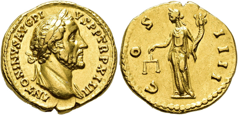 IMPERIO ROMANO. ANTONINO PÍO. Roma. Áureo (150-151). A/ Cabeza laureada y drapea...