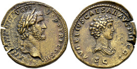 IMPERIO ROMANO. ANTONINO PÍO Y MARCO AURELIO. Sestercio. Roma (141 d.C.). A/ Cabeza de Antonino Pío a der.; ANTONINVS AVG PIVS P.P. TR. P. COS III. R/...