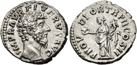 IMPERIO ROMANO. LUCIO VERO. Roma. Denario (161-162). A/ Cabeza a der.; IMP L AVREL VERVS AVG. R/ Providentia a izq. con globo y cornucopia; PROV DEOR ...