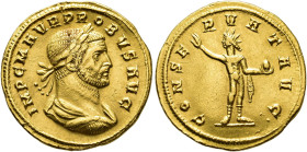 IMPERIO ROMANO. PROBO. Antioquía. Áureo (276-282). A/ Busto laureado y drapeado a der.; IMP C M AVR PROBVS AVG. R/ Sol mirando a izq. con globo y braz...