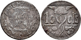 GUERRA CIVIl. Olot. 10 céntimos. 1937. FE 3,51 g. 24 mm. VII-260; AC-30. Oxidaciones. MBC.