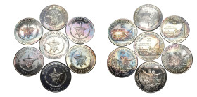MONEDA EXTRANJERA. CUBA. Lote de 7 piezas: 10 pesos 1987, marcha hacia la victoria (1), 1988 160 aniversario primer ferrocarril en el mundo (3) y 1989...