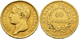 MONEDA EXTRANJERA. FRANCIA. Napoleón. 40 francos. 1811. París. A. AU 12,86 g. 25,9 mm. KM-696.1. MBC.