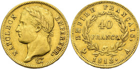 MONEDA EXTRANJERA. FRANCIA. Napoleón. 40 francos. 1812. París. A. AU 12,9 g. 26,1 mm. KM-696.1. Rayas en anv. MBC.