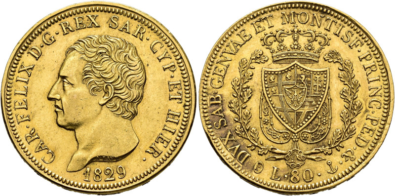 MONEDA EXTRANJERA. ITALIA Y ESTADOS ITALIANOS. CERDEÑA. Carlos Félix. 80 liras. ...