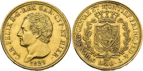 MONEDA EXTRANJERA. ITALIA Y ESTADOS ITALIANOS. CERDEÑA. Carlos Félix. 80 liras. 1829. Génova. AU 25,82 g. 32,7 mm. C-108.2. MBC+.