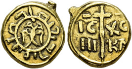 MONEDA EXTRANJERA. ITALIA Y ESTADOS ITALIANOS. SICILIA. Federico II. Múltiplo de tarí. (1197-1209). AU 2,58 g. 11,1 mm. Varesi-63. Rebaba en canto. MB...