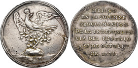 MONEDA EXTRANJERA. MÉXICO. Medalla. 1821. Águila imperial coronada a izq. En la base firma de grabador J. GUERRERO. MEJICO/EN LA SOLEMNE/PROCLAMACION/...