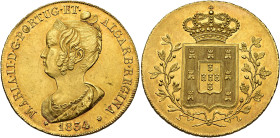 MONEDA EXTRANJERA. PORTUGAL. María II. 6400 reis. 1834. AU 14,34 g. 31 mm. KM-404. Pequeñas marcas en anv. R.B.O. EBC/EBC+.