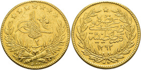 MONEDA EXTRANJERA. TURQUÍA. 500 kurush. 1293/2. AU 35,44 g. 34,3 mm. KM-727. Limpiada. Pequeñas marcas. MBC.