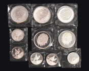 MONEDA EXTRANJERA. YEMEN. Lote de 10 piezas: riyal 1969 (5), KM-1; y 2 riyal 1969 (5). KM-4. Prueba.