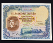 BILLETES ESPAÑOLES. 500 pts. 7 de enero de 1935. Hernán Cortés. Sin serie. ED-89. Apresto original. SC.