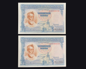 BILLETES ESPAÑOLES. Lote de 2 billetes. 25 pts. 31 de agosto de 1936. Joaquín Sorolla. Serie A. ED-367A. Pareja correlativa. Apresto original. SC.