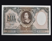 BILLETES ESPAÑOLES. 1000 pts. 9 de enero de 1940, Bartolomé Murillo. Serie A. ED-440. Ligera doblez. Apresto original. EBC+.