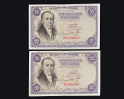 BILLETES ESPAÑOLES. Lote de 2 billetes. 25 pts. 19 de febrero de 1946, Flórez Estrada. Pareja correlativa, serie D. ED-450a. Apresto original. SC.