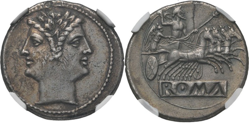 Ancient - ROMAN REPUBLIC
AR Didrachm or Quadrigatus 225-214/2 BC, ANONYMOUS Lau...