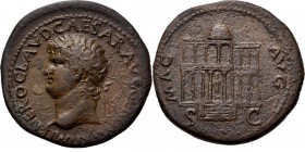 Ancient - ROMAN EMPIRE
AE Dupondius Lugdunum 64–67 AD, NERO 54–68 AD Laureate head left NERO CLAVD CAESAR AVG (GER PM TRP) IMP P. Rev. façade of the ...