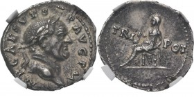 Ancient - ROMAN EMPIRE
AR Denarius AD 69-79, VESPASIANUS 69–79 AD (I)MP CAES VESP AVG P M, laureate head right. Rev: TRI - POT, Vesta seated left hol...