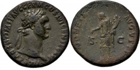 Ancient - ROMAN EMPIRE
AE As Rome 92–94 AD, DOMITIANUS 81–96 AD Laureate head right IMP CAES DOMIT AVG GERM COS XVI CENS PER PP. Rev. Moneta standing...