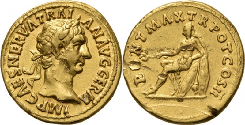 Ancient - ROMAN EMPIRE
AV Aureus Rome 98–99 AD, TRAJANUS 98–117 AD Laureate hea...