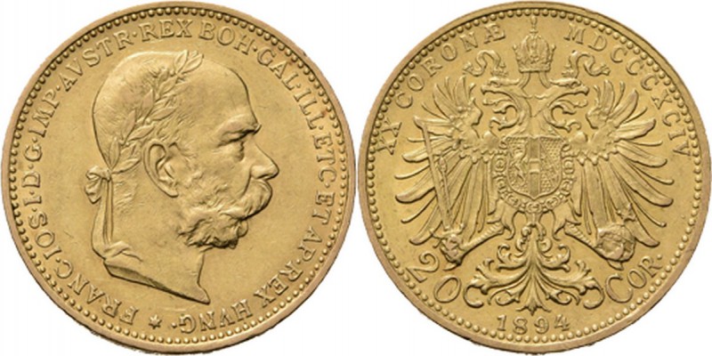 WORLD Coins
Austria - 20 Corona 1894, Gold, FRANZ JOSEPH I 1848–1916 Laureate h...