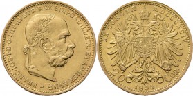 WORLD Coins
Austria - 20 Corona 1894, Gold, FRANZ JOSEPH I 1848–1916 Laureate head right. Rev. crowned double-headed eagle.Fr. 5046.76 g Nearly extre...