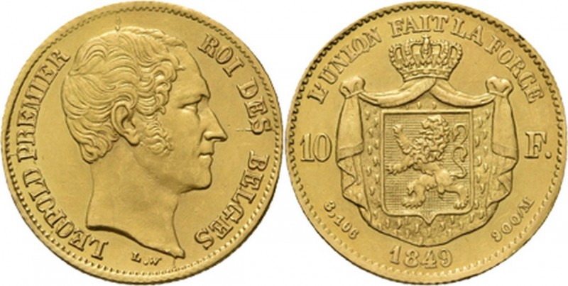 WORLD Coins
Belgium - 10 Francs 1849, Gold, LEOPOLD I 1831–1865 Bare head to ri...