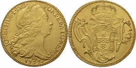 WORLD Coins
Brazil - 6400 Réis 1753 R, Gold, D. JOSE I 1750–1777 Rio de Janeiro mint. Laureate bust right, mint mark and date below. Rev. crowned arm...