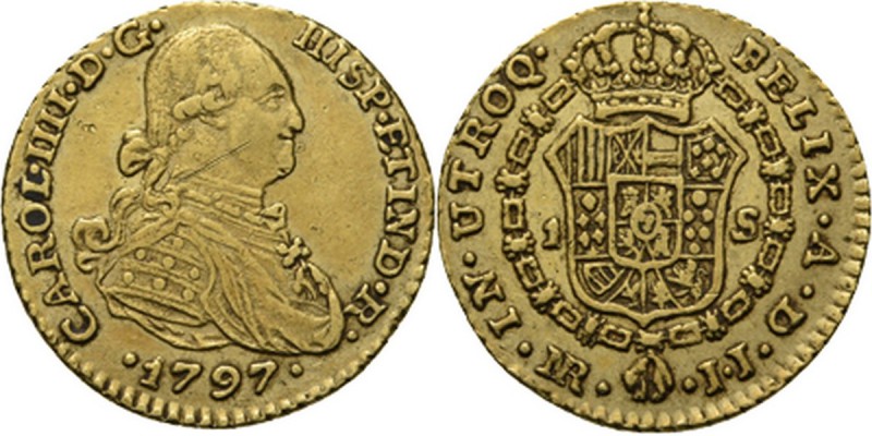 WORLD Coins
Colombia - Escudo 1797 NR JJ, Gold, CARLOS IV 1788–1808 Nuevo Reino...
