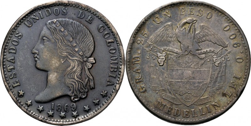 WORLD Coins
Colombia - Peso 1869, Silver, Estados Unidos de Colombia 1862–1886 ...
