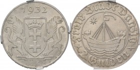 WORLD Coins
Danzig - 2 Gulden 1932, Silver Free City. Coat of arms of Danzig between two lions. Rev. sailing Ship or Kogge with value.AKS. 13; J. D 1...