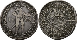 WORLD Coins
France - Daldre or Patagon 1666, Silver, MONNAIES FEODALES, BESANÇON Charles V standing right. Rev. crowned double-headed imperial eagle....