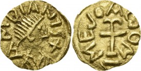WORLD Coins
France - AV Tremissis circa 580-670, Gold, Les Mérovingiens Amiens. Stylized head right AMBIANIS X. Rev. anchored cross ME(V?)OA MON.cf. ...