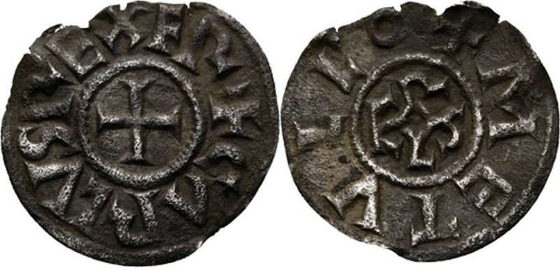 WORLD Coins
France - Denier n.d, Silver, CHARLES le Chauve 840–877 Melle. Cross...