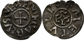 WORLD Coins
France - Denier n.d, Silver, CHARLES le Chauve 840–877 Melle. Cross pattée ✠ CARLVS REX FR. Rev. Karolus monogram ✠ METVLLO. MG. 1063.1.1...
