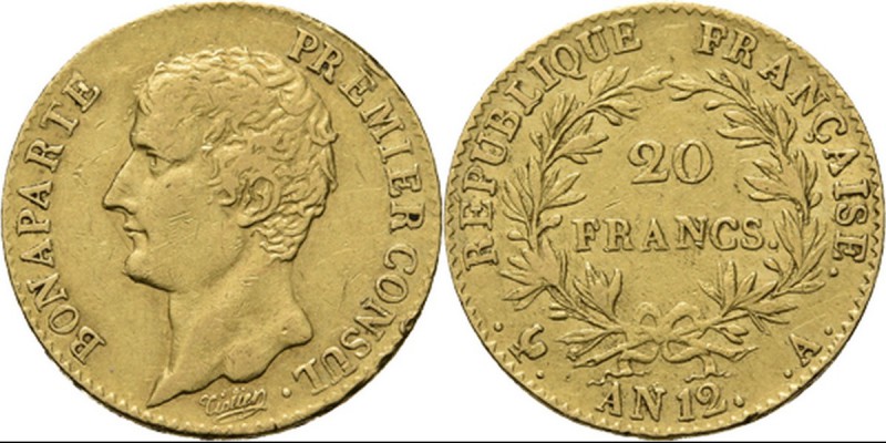 WORLD Coins
France - 20 Francs AN 12 (1803/1804) A, Gold, BONAPARTE premier Con...