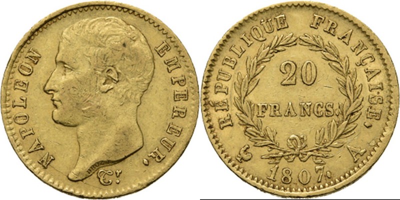 WORLD Coins
France - 20 Francs 1807 A, Gold, NAPOLÉON Ier Empereur 1804–1814 Pa...