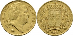 WORLD Coins
France - 20 Francs 1817 Q, Gold, LOUIS XVIII 1814 & 1815–1824 Perpignan mint. Head right. Rev. crowned arms divide denomination within wr...