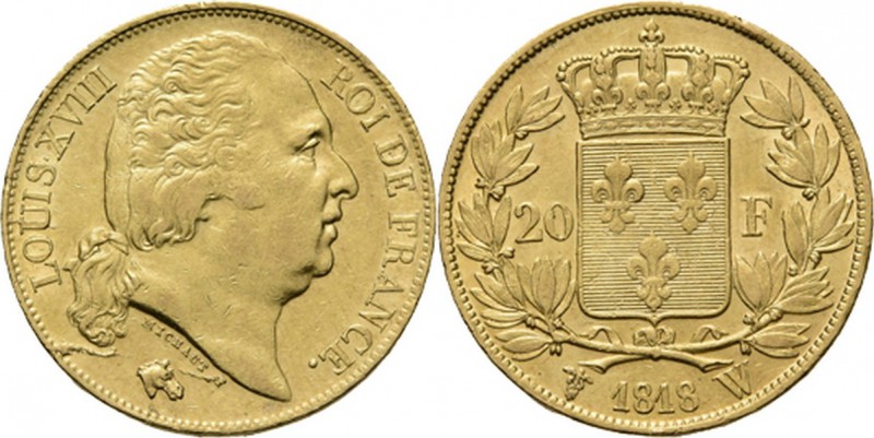 WORLD Coins
France - 20 Francs 1818 W, Gold, LOUIS XVIII 1814 & 1815–1824 Lille...