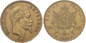 WORLD Coins
France - 100 Francs 1868 A, Gold, NAPOLÉON III 1852–1870 Paris mint. Laureate head right. Rev. crowned imperial arms.Gad. 1136; KM. 802.1...