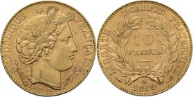 WORLD Coins
France - 10 Francs 1899 A, Gold, 3me RÉPUBLIQUE 1871–1940 Paris mint. Head to right. Rev. denomination within wreath, date below.Gad. 101...