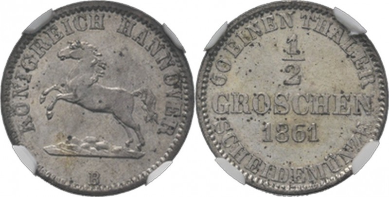 WORLD Coins
German States - ½ Groschen 1861, Silver, GEORGE V 1851–1866, HANNOV...