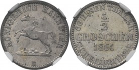 WORLD Coins
German States - ½ Groschen 1861, Silver, GEORGE V 1851–1866, HANNOVER KGR Hannover mint. Rearing horse left. Rev. denomination above date...